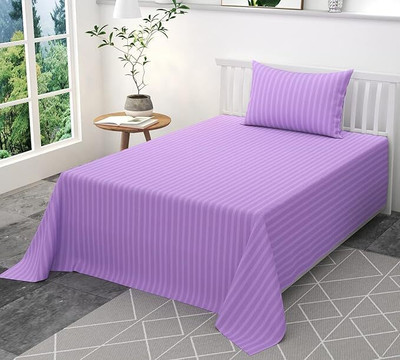 WUSA Satin Single Flat 210 TC Striped Bedsheet(Pack of 1, Lavender)