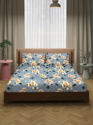 EVOKK INDIA Microfiber Double Flat 144 TC Printed Bedsheet(Pack of 1, Grey)