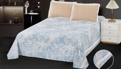 Siyas Cotton Super King Flat 480 TC Floral Bedsheet(Pack of 1, Blue)