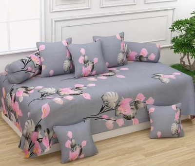 GEET TRADER Polycotton Floral Diwan Set(Grey)