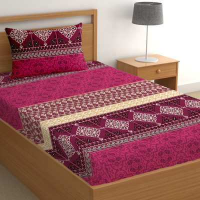 CG Homes Cotton Single Flat 180 TC Printed Bedsheet(Pack of 1, Maroon)