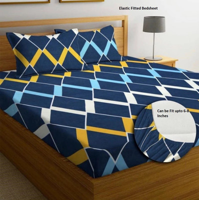 Amrange 160 TC Cotton Double 3D Printed Fitted (Elastic) Bedsheet(Pack of 1, Multicolor)