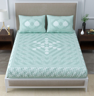 RJ Cotton Double Flat 250 TC Printed Bedsheet(Pack of 1, Light Green)