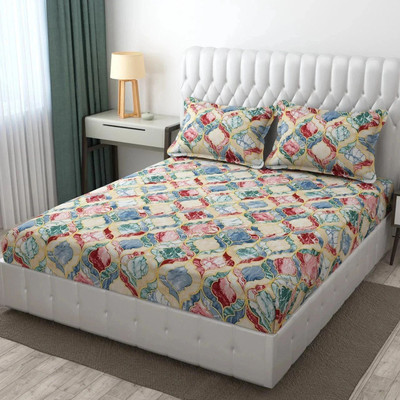 Hometribe Cotton Blend Double Fitted (Elastic) 250 TC Floral Bedsheet(Pack of 1, Multicolor)