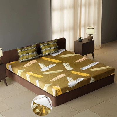 CARLTON LONDON Cotton Queen Fitted (Elastic) 144 TC Geometric Bedsheet(Pack of 1, Multicolor27)