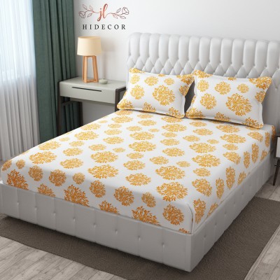 HIDECOR 280 TC Microfiber King Polka Flat Bedsheet(Pack of 1, White (Yellow Print))