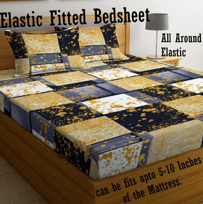 Amrange 210 TC Microfiber King Geometric Fitted (Elastic) Bedsheet(Pack of 1, Multicolor)