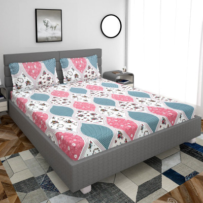 ClassicFits Cotton Double Fitted (Elastic) 210 TC Printed Bedsheet(Pack of 1, Sky Pink)