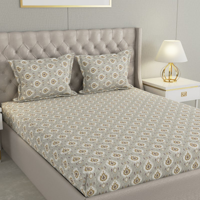 Raymond Home Cotton Double Flat 104 TC Floral Bedsheet(Pack of 1, Light Brown)