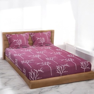 Comfolust 300 TC Cotton King Floral Fitted (Elastic) Bedsheet(Pack of 1, Red)