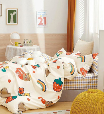 AVINYA 144 TC Cotton Single Floral Fitted (Elastic) Bedsheet(Pack of 1, Yellow)
