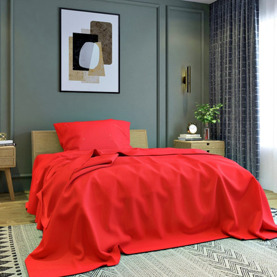 BELVOSTUM 280 TC Microfiber Single Solid Flat Bedsheet(Pack of 1, Red)