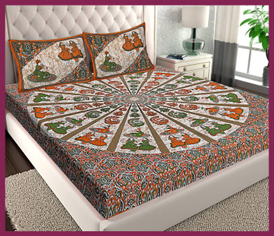 JAIPUR PRINTS Cotton Double Flat 210 TC Jaipuri Prints Bedsheet(Pack of 1, Brown)