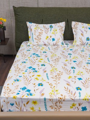 Urban Space 200 TC Cotton Double Floral Flat Bedsheet(Pack of 1, France - Blue)