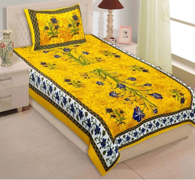 FABSOFT Cotton Single Flat 144 TC Jaipuri Prints Bedsheet(Pack of 1, Yellow)
