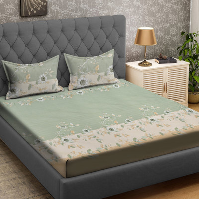 RUSTIC LINEN 144 TC Microfiber Double Printed Flat Bedsheet(Pack of 1, Brown)