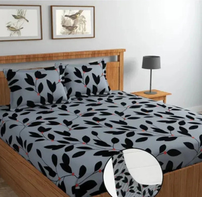 Arisha traders 240 TC Cotton Queen Printed Fitted (Elastic) Bedsheet(Pack of 1, Grey)