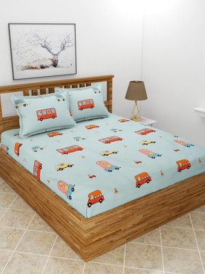 MORADO 210 TC Polycotton Double Printed Flat Bedsheet(Pack of 1, Sky Blue)