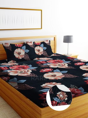 RARE BIRD 240 TC Microfiber King Floral Fitted (Elastic) Bedsheet(Pack of 1, Black)