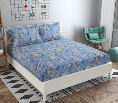 COTTON VILLAS 144 TC Microfiber Double Printed Flat Bedsheet(Pack of 1, Multicolor04)