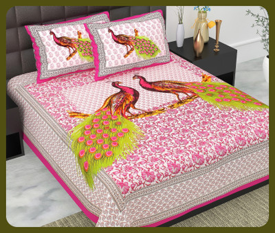 JAIPUR PRINTS Cotton Double Flat 240 TC Jaipuri Prints Bedsheet(Pack of 1, Pink)