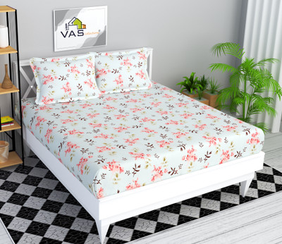 VAS COLLECTIONS 160 TC Microfiber Double Printed Flat Bedsheet(Pack of 1, Light Pink)