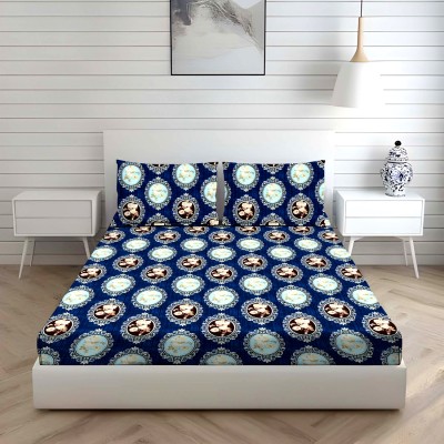 Soft Touch 450 TC Cotton Double Printed Flat Bedsheet(Pack of 1, Dark Blue)
