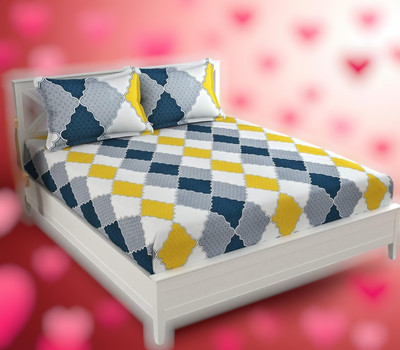 viraj Cotton Double Fitted (Elastic) 250 TC Floral Bedsheet(Pack of 1, Multicolor)