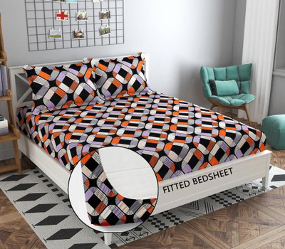 Damac 180 TC Microfiber Double Geometric Fitted (Elastic) Bedsheet(Pack of 1, Multicolor)