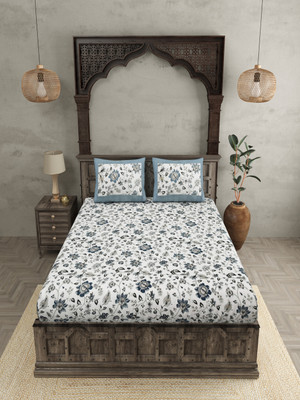 JAIPUR FABRIC Cotton King Flat 240 TC Floral Bedsheet(Pack of 1, Blue)