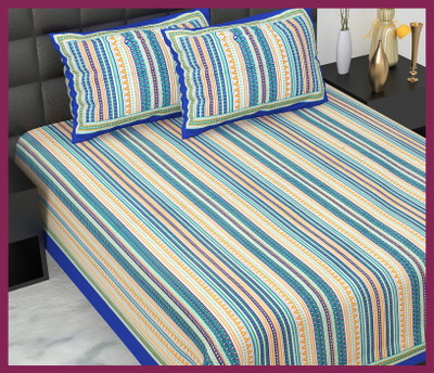 JAIPUR PRINTS Cotton Double Flat 210 TC Jaipuri Prints Bedsheet(Pack of 1, Blue)