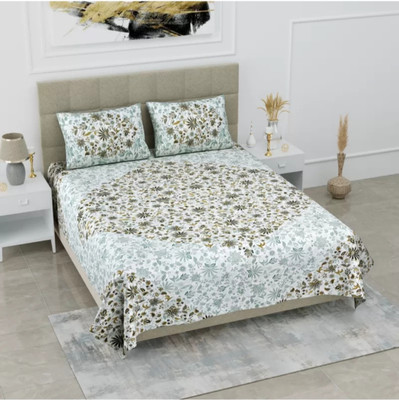 VASTRA VILLA 210 TC Cotton King Jaipuri Prints Flat Bedsheet(Pack of 1, Greenn)