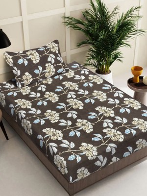 Fabinaliv 300 TC Polycotton Single Floral Flat Bedsheet(Pack of 1, Brown)