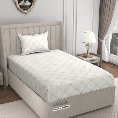 Apala 280 TC Microfiber Single Geometric Flat Bedsheet(Pack of 1, White (Yellow Print))