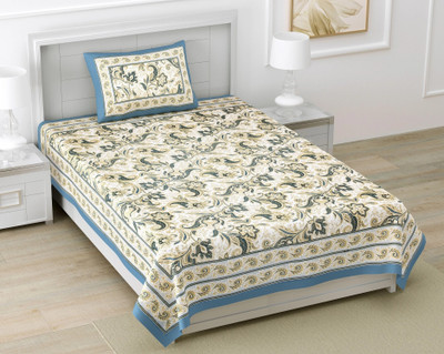 DIGITRENDZZ 280 TC Cotton Single Jaipuri Prints Flat Bedsheet(Pack of 1, Multicolor)