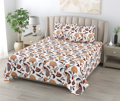 BARBARIK 210 TC Cotton Single Floral Flat Bedsheet(Pack of 1, Light Orange Flowr)