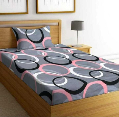 CottonDreamz 200 TC Polycotton Single Geometric Flat Bedsheet(Pack of 1, Grey)