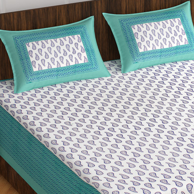 Home@shop 144 TC Cotton Double Abstract Flat Bedsheet(Pack of 1, Blue)