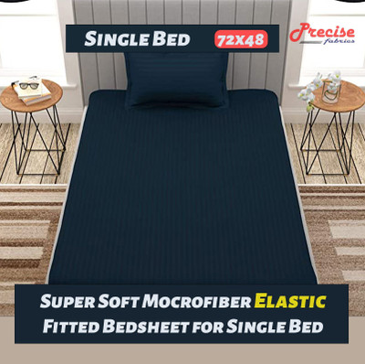 precise fabrics Microfiber Single Fitted (Elastic) 250 TC Printed Bedsheet(Pack of 1, Blue)
