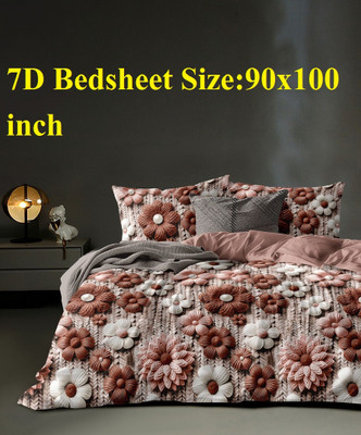 Laying Style Polycotton King Flat 400 TC Floral Bedsheet(Pack of 1, Heavy 7D Flower Print Double king Size Bedsheet 90x100 inch with 2 Pillow cover)