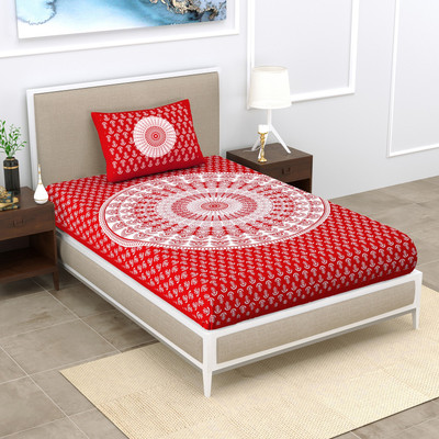 UNIQCHOICE 120 TC Cotton Single Jaipuri Prints Flat Bedsheet(Pack of 1, Red)