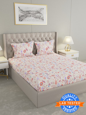 Raymond Home Cotton King Flat 104 TC Floral Bedsheet(Pack of 1, Red)