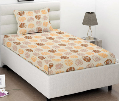 VAS COLLECTIONS 180 TC Cotton Single Floral Flat Bedsheet(Pack of 1, Beige)