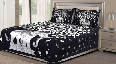 KANDY SHOP Cotton Double Flat 144 TC Jaipuri Prints Bedsheet(Pack of 1, Multicolor)