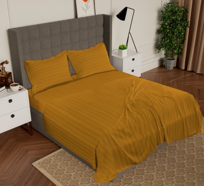 AVI 300 TC Cotton King Striped Flat Bedsheet(Pack of 2, Golden)