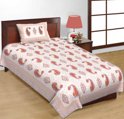 E ELMA 250 TC Cotton Single Jaipuri Prints Flat Bedsheet(Pack of 1, Maroon)