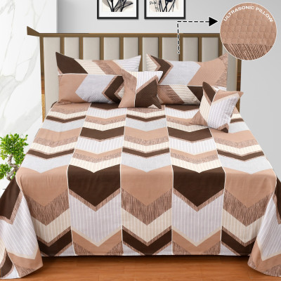 NCS Cotton Double Flat 300 TC Floral Bedsheet(Pack of 1, 1 Bedsheet + 2 Quilted PillowCover + 2 Quilted CushionCovers with Filler)