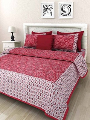 ryr 144 TC Cotton Queen Printed Flat Bedsheet(Pack of 1, Red)