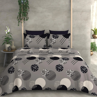 CLOVIS KRAFTS 310 TC Microfiber King Printed Fitted (Elastic) Bedsheet(Pack of 1, GREY MOON)