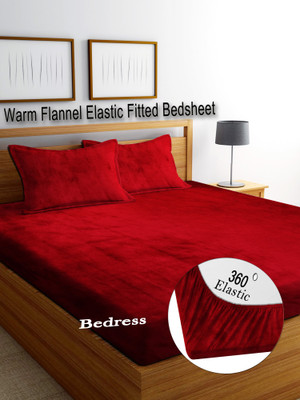 Bedress Woolen, Velvet King Fitted (Elastic) 400 TC Solid Bedsheet(Pack of 1, Woolen-Fitted-005)
